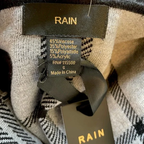 Rain Windowpane Open Front Sweater Jacket In Black Gray Size Small New - Picture 10 of 10